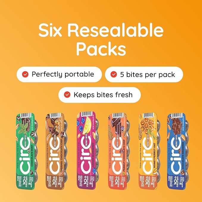 CirC Energy Bites - New Variety 6 Pack Gluten Free Protein Balls - 10g Protein, Whole Grains, Nuts & Fruit - Portable Healthy Snacks for Adults & Kids, 5 Piece Resealable Packs-StrideForce Fitness