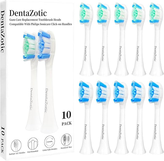 Gum Care Replacement Heads for Philips Sonicare, Electric Toothbrush Replacement Heads for Adults, Soft Bristles, White 10 Pack