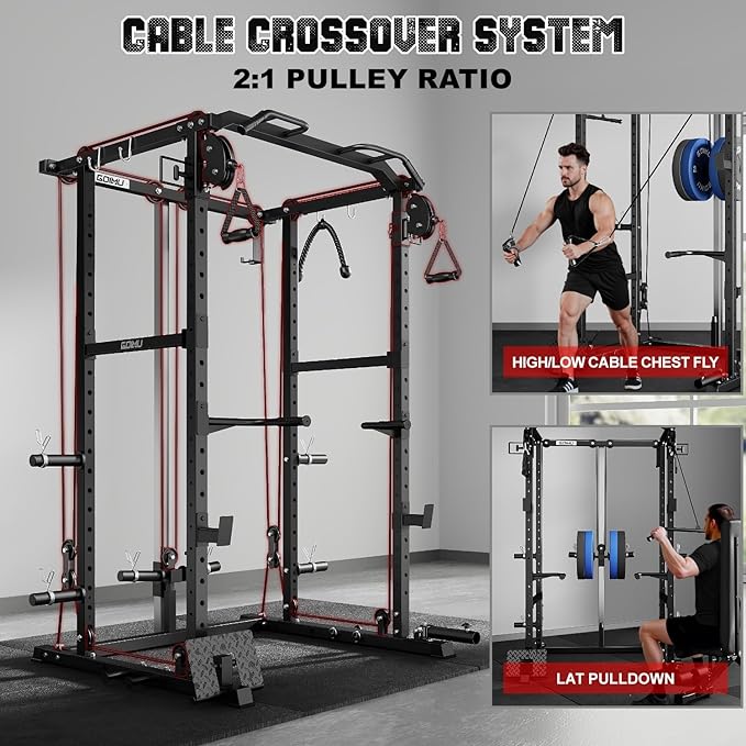 R1-V4 Power Cage Rack, 2000LB Squat Rack with Cable Crossover System, Multi-Function Weight Cage, Home Gym Workout Machine with More Training Attachments-StrideForce Fitness