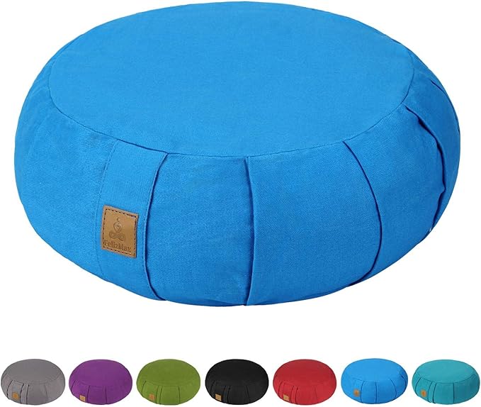 Round Zafu Meditation Cushion, D=15" H=5.5" Zabuton Meditation Pillow, Yoga Bolster/Pillow, Floor seat, Zippered Organic Cotton Cover, Natural Buckwheat, Kneeling Pillow-StrideForce Fitness