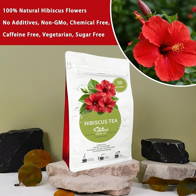 Samcci - Hibiscus Tea Bags, 50 Teabags - Premium dried hibiscus flower for tea - flor de jamaica natural - Non-GMO - Caffeine-free - Rich in Antioxidants & Support Digestion-StrideForce Fitness