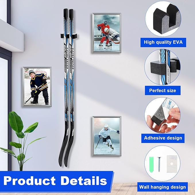Yousoontic Hockey Stick Holder Wall Mount, 1-6 Stick Capacity, Ice and Field Hockey Organizer (Decor & Storage 2-in-1) for Home Garage Room Office Sports Decoration-StrideForce Fitness