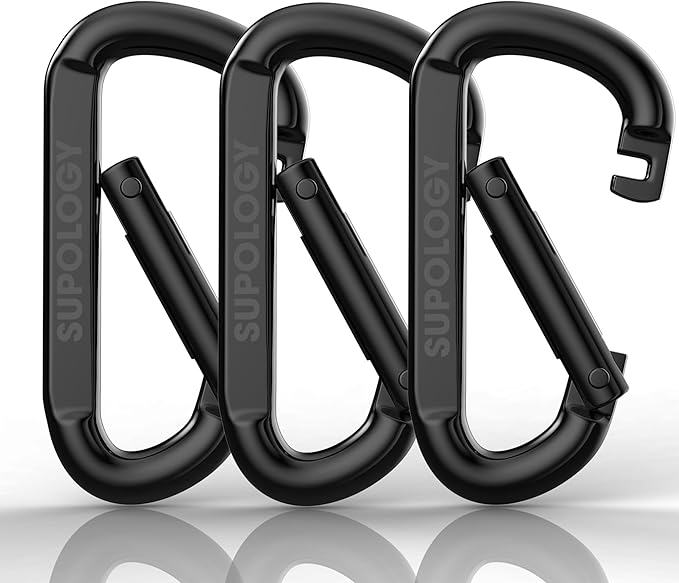Heavy Duty Carabiner Clip, Steel Carabiners 1100lbs 3" D Shaped Spring Hook Small Clips for Hammocks, Hiking, Keychains, Outdoors and Gym, Dog Leash and Key Ring-StrideForce Fitness