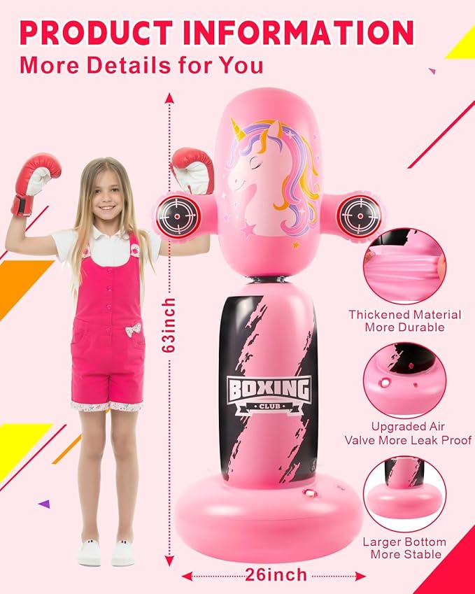 Punching Bag for Kids,New Upgraded 360°Rotating Kids Punching Bag,Inflatable Boxing Bag Toy for Boys Girls, Christmas Birthday Gift for Kids Age 3-12-StrideForce Fitness