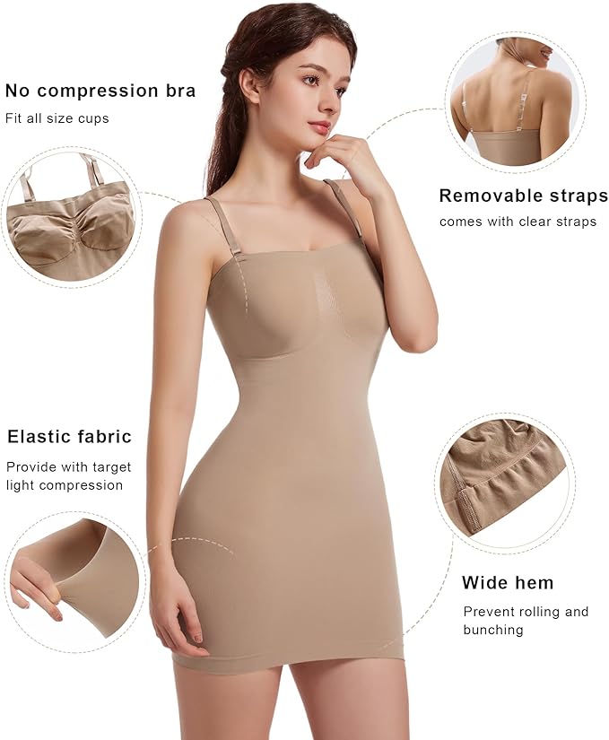 SHAPERX Strapless Shapewear Dress for Women Tummy Control Seamless Full Body Shaper Slip with Removable Straps-StrideForce Fitness