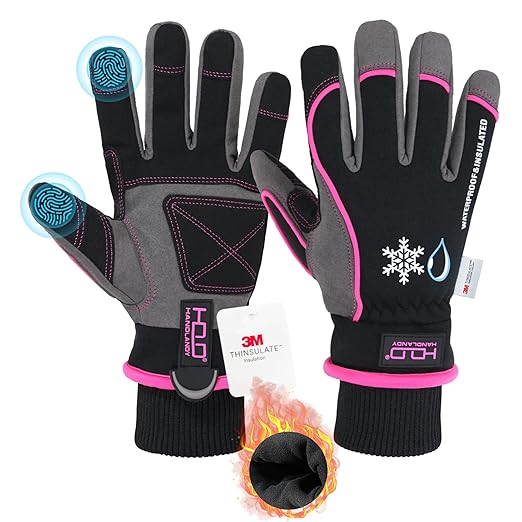 HANDLANDY Waterproof Insulated Work Gloves, 3M Thinsulate Thermal Winter Gloves for Men Women Touch Screen, Warm Ski Snowboard Cold Weather Gloves (Small, Pink)-StrideForce Fitness