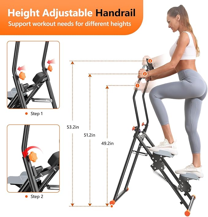 Stair Stepper with Adjustable Resistance for Home Cardio Workout,Upgraded Vertical Climber Machine Full-Body Workout,Compact Folding Exercise Climber, Adjustable Handlebar & Pedals-StrideForce Fitness