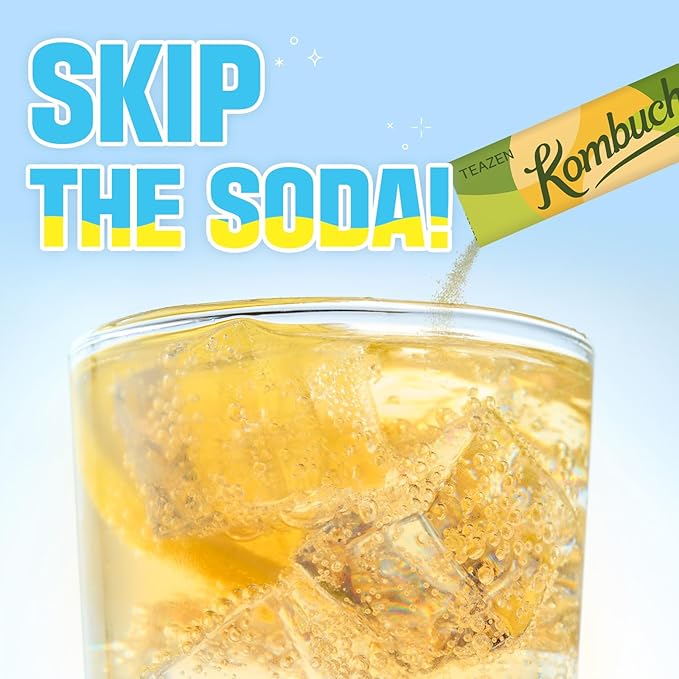 TEAZEN Kombucha Tea, Japanese Apricot Flavor, Zero Sugar, Sparkling Fermented Powdered Mix Beverage from Korea, Live Probiotics & Prebiotics, 10 Sticks, 1.76oz-StrideForce Fitness