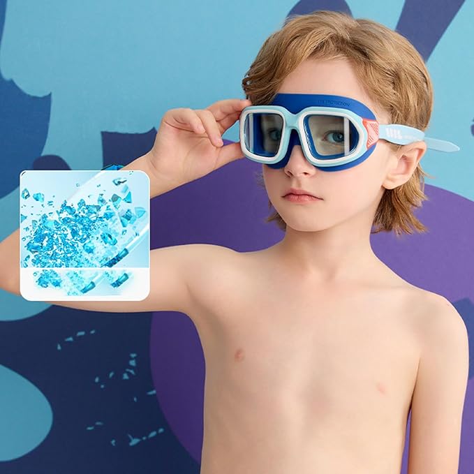 Kids Swim Goggles for Ages 4-12: Clear Vision, Wide View, No Leaks, Anti-Fog, UV Protection & Comfortable Fit-StrideForce Fitness
