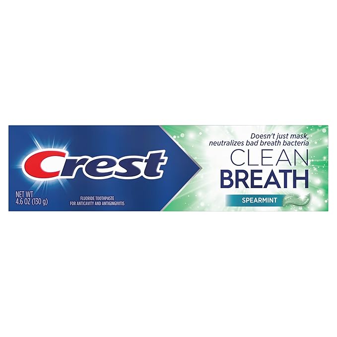 Crest Toothpaste Clean Breath Spearmint 4.6oz – Neutralizes Bad Breath, Antibacterial Protection, Fights Cavities, Freshens Breath, Gently Whitens