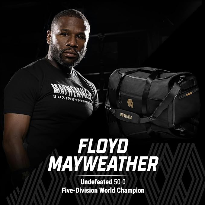 Hayabusa Mayweather Airstream Duffle Gym Bag for Women and Men - Black/Gold, 50L-StrideForce Fitness