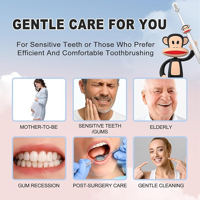 Paul Frank Soft Toothbrush for Adults - High Density Manual Toothbrushes with Dual-Color Tapered Bristles, Gentle Daily Care for Sensitive Teeth and Gums (1 Count (Pack of 6))