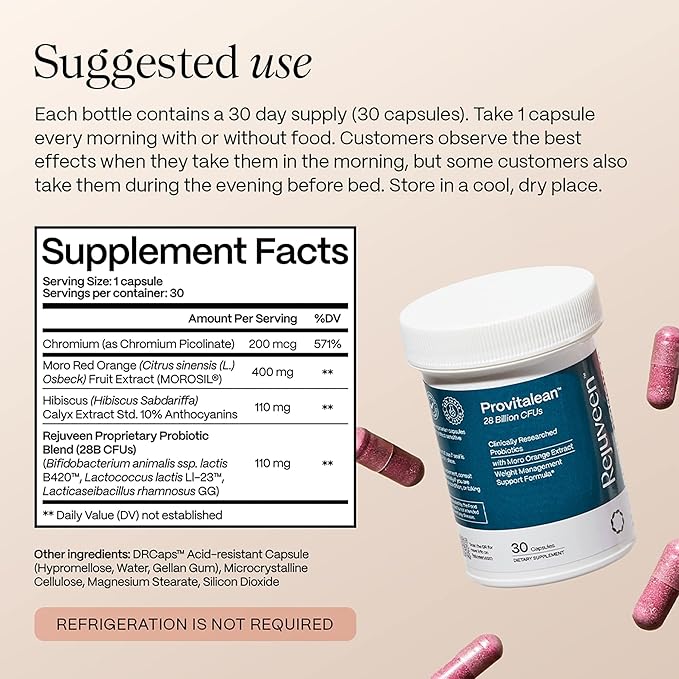 Provitalean Metabolism Fuel for Women | Mute Cravings for Belly Fat & Resistant Waistlines | B420 Probiotic, Morosil, Chromium | Vegetarian, Stimulant-Free, Gluten-Free | 30 Ct-StrideForce Fitness