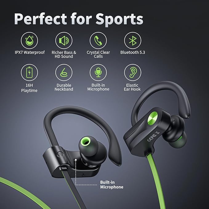 JOYWISE Bluetooth Headphones, Wireless Earbuds IPX7 Waterproof Bluetooth 5.3 Headphones with 16Hrs Playtime Stereo Bass Headsets with Mic Running Headsets with Earhooks for Sports Running Workout-StrideForce Fitness