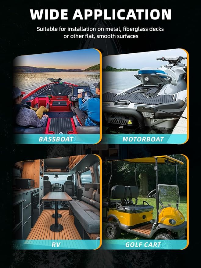 FOCEAN Boat Flooring EVA Foam Boat Decking Faux Teak Marine Flooring Boat Mat Boat Carpet Sheet for Motorboat RV Yacht Kayak Surfboard, 94.5"x 47.2"/35.4"/23.6"/15.7"-StrideForce Fitness