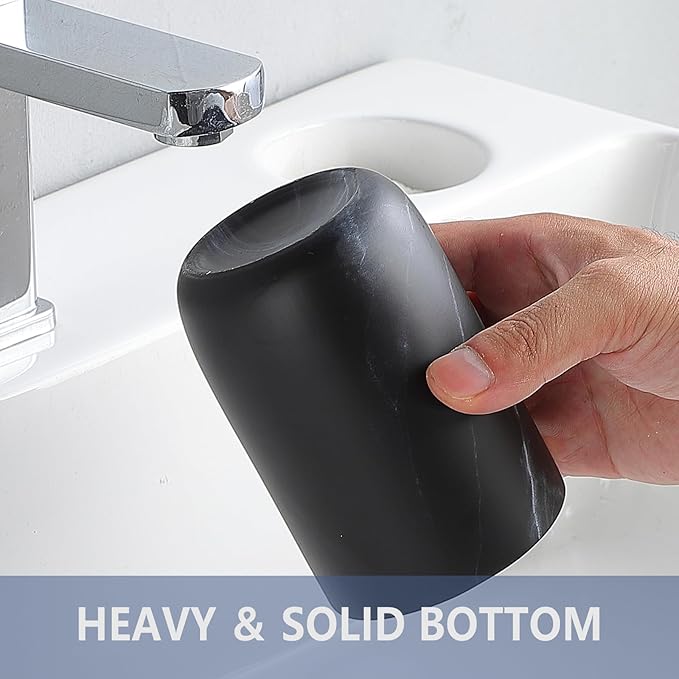Marble Black Toothbrush Holders for Bathrooms - 2 Cups Ceramic Toothbrush Toothpaste Holders Set, Bathroom Tumbler Cups Reusable Toothbrush Cup Black Mouthwash Cup, Bathroom Counter Organizer