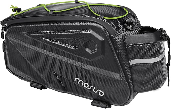 MOSISO Bike Rack Bag, Waterproof Bike Rear Rack Handbag Bicycle Trunk Bag, 14L EVA Mountain Bicycle Rear Seat Storage Saddle Pouch Cycling Luggage Pouch with Shoulder Strap, Lime Green-StrideForce Fitness