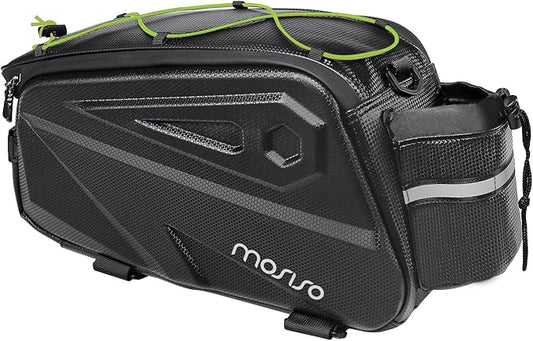 MOSISO Bike Rack Bag, Waterproof Bike Rear Rack Handbag Bicycle Trunk Bag, 14L EVA Mountain Bicycle Rear Seat Storage Saddle Pouch Cycling Luggage Pouch with Shoulder Strap, Lime Green-StrideForce Fitness