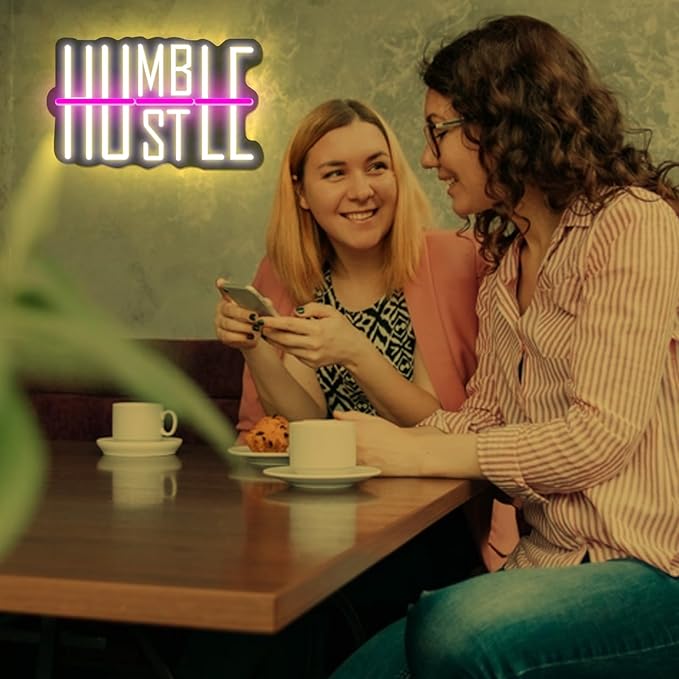 HUSTLE Neon Signs for Wall Decor USB Powered With Dimmable LED Neon Lights for Bedroom Man Cave Dorm Gym Room Office Room Humble Led Neon Light Sign for Party Decorations 5v (16.14 "X9.84")-StrideForce Fitness