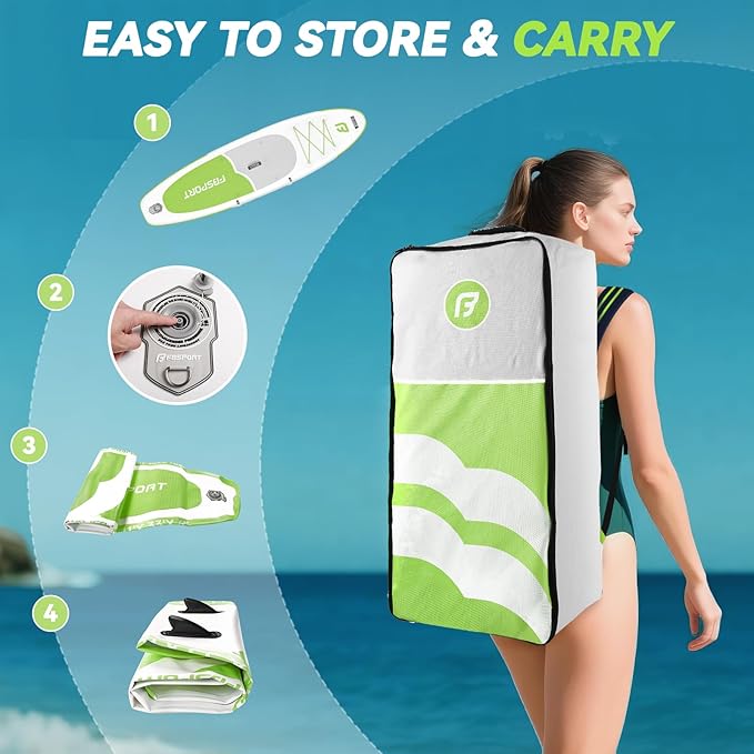 FBSPORT 11FT Premium Inflatable Stand Up Paddle Board with Electric Pump, Yoga Board with SUP Accessories & Carry Bag | Wide Stance, Surf Control, Non-Slip Deck, Leash and Paddle for Youth & Adult-StrideForce Fitness