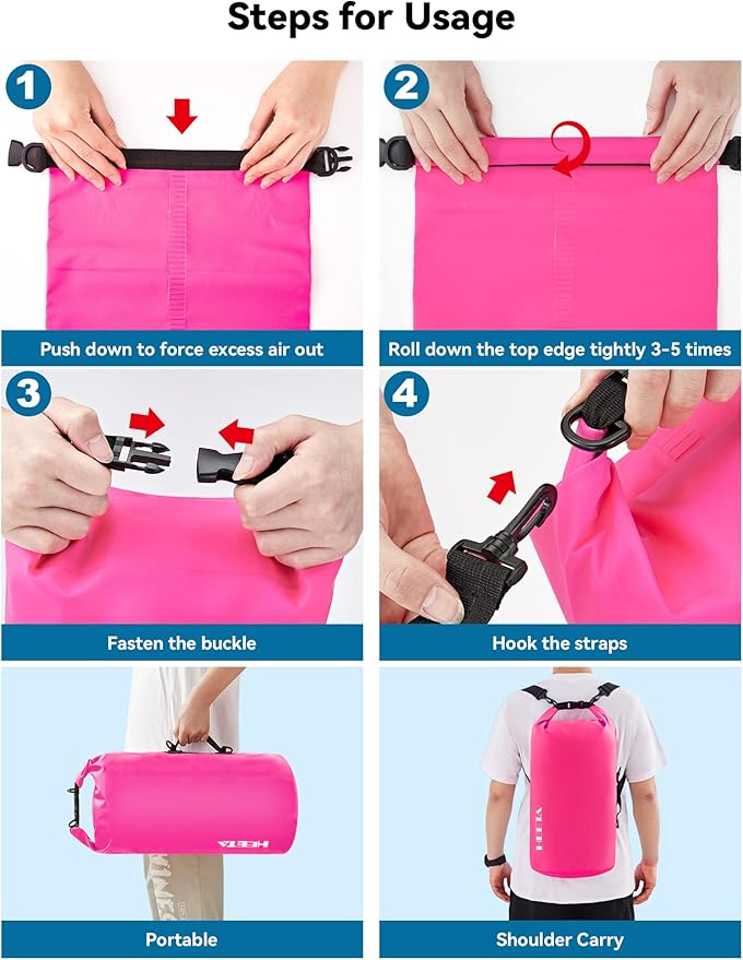 HEETA Waterproof Dry Bag for Women Men(Upgraded Version) 5L/10L/20L/30L/40L Roll Top Lightweight Dry Storage Bag Backpack with Emergency Whistle for Travel, Swimming, Boating, Kayaking, Camping, Beach-StrideForce Fitness