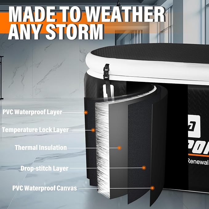 AKSPORT Ice Bath Tub for Athletes, 238 Gallons Inflatable Cold Plunge Tub Compatible with Water Chillers, Icebath for Recovery & Cold Water Therapy, Portable Bathtub for Indoor & Outdoor-Black-StrideForce Fitness