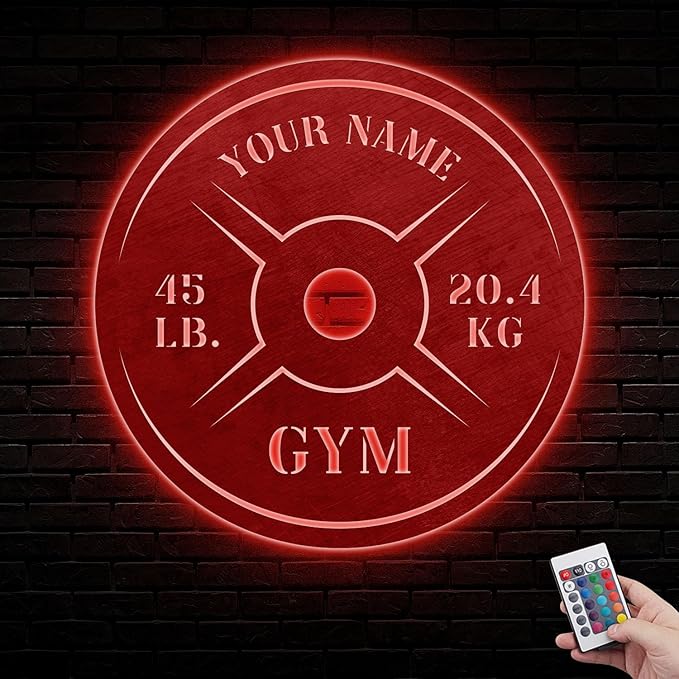 Personalized Home Gym LED Tin Metal Sign Multiple Sizes, Weight Lifting Exercise Workout Room Training Fitness Center Motivational Inspirational Quotes Decor Wall Art Hanging Accessories (09 LED)-StrideForce Fitness