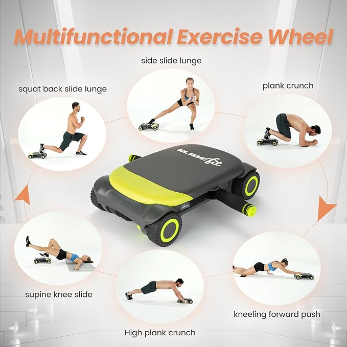WONDER CORE Slide Fit, Ab Roller Board with 4 Wheels, Automatic Rebound Abdominal Wheel for Core Workout, Ab Exercise Equipment, Abdominal Exerciser, Heroboard Fitness Rolling Board with Knee Pad-StrideForce Fitness