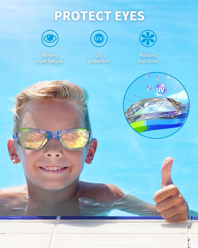 Kids Swim Goggles, Swimming Goggles for Kids with Nose Clip, Earplugs, Nose Bridge for Age 3-15-StrideForce Fitness