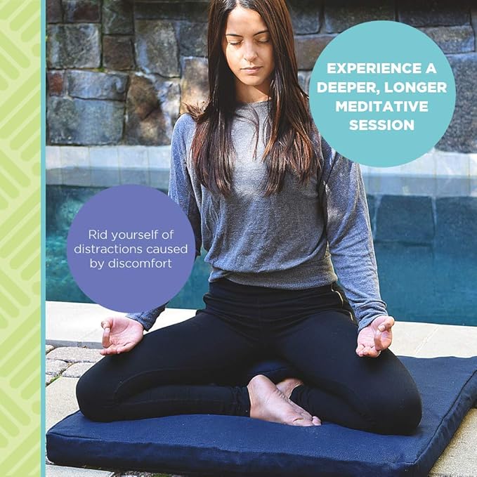 Bean Products Meditation Cushion Mat Set - Zafu Floor Pillow Organic Buckwheat Pillow + Cotton Filled Zabuton Prayer Pad - Meditation Pillow Yoga Knee Pad - Made in USA - 14" Round or 18" Oval