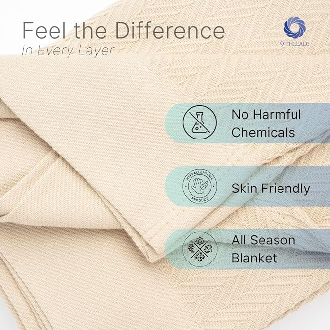 100% Cotton Herringbone Weave Blankets, 66"X90" Twin, Throw Blanket for Bed, All Season Cotton Blanket, Cozy Blanket,Throws & Bed Blanket, Throw Blanket for Couch, Modern Home Decor - Beige-StrideForce Fitness