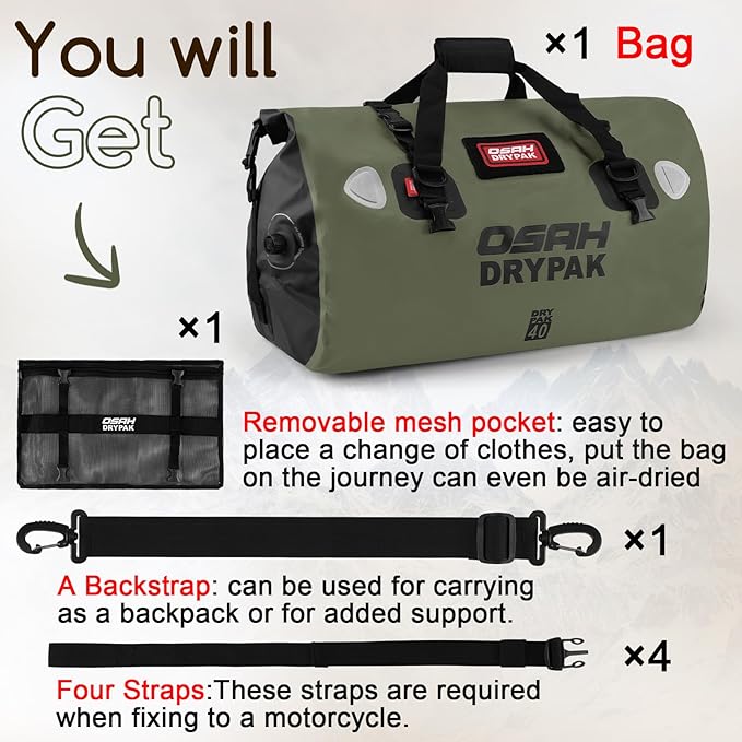 Waterproof Duffel Bag - Motorcycle Dry Bag Tail Bag with Large Storage Space, Waterproof Luggage Duffle Bags with Outer Mesh Zipper Pocket for Camping, Kayaking, Fishing & Traveling-StrideForce Fitness
