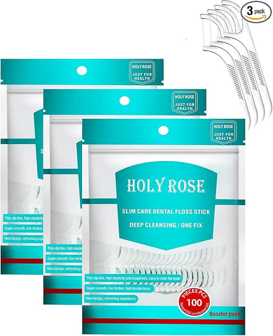 Travel Dental Floss Picks,Refill Bagged Floss Sticks,Holy Rose High Toughness Adults Flosser Toothpick,300 Count Professional Clean Flossers for Teeth Hygiene, Oral Care and Health.