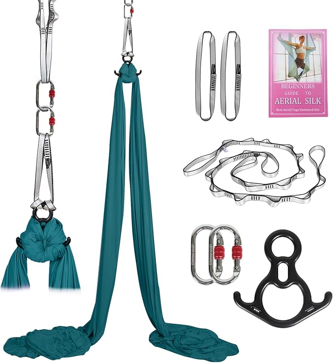 Aerial Silks Kit & Aerial Yoga Hammock - 11Yd Premium Fabric Hardware - Easy Setup for Flying Yoga, Aerial Swing & Fitness - Supports Up to 14ft Rigging-StrideForce Fitness