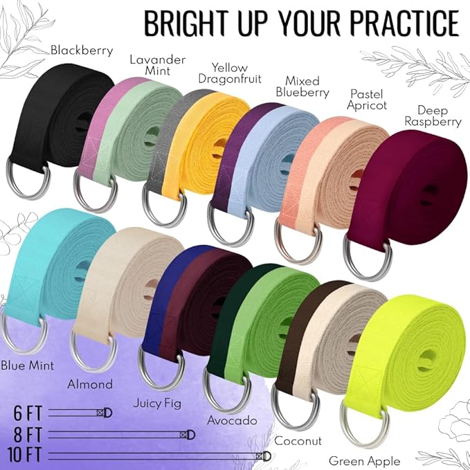 TECEUM Yoga Strap & Mat Strap – 2 IN 1 – Cotton – 6 ft 8 ft 10 ft (30+ colors) – Adjustable Non-Slip Belt for Yoga, Pilates, Stretching, Physical Therapy, Fitness & Home Workout – For Carrying Mats-StrideForce Fitness