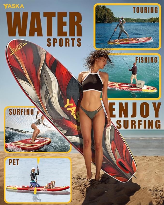 YASKA Inflatable Stand Up Paddle Board - 11ft Extra Wide Paddleboard with Premium SUP Board Accessories,Camera Mount,Non-Slip EVA Deck,5 Handles,Youth/Adult-StrideForce Fitness