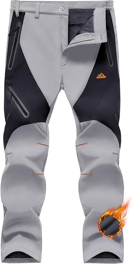 MAGCOMSEN Men's Snow Ski Pants Fleece Lined Water Resistant Winter Pants with 4 Zip Pockets for Snowboard Hiking Outdoor