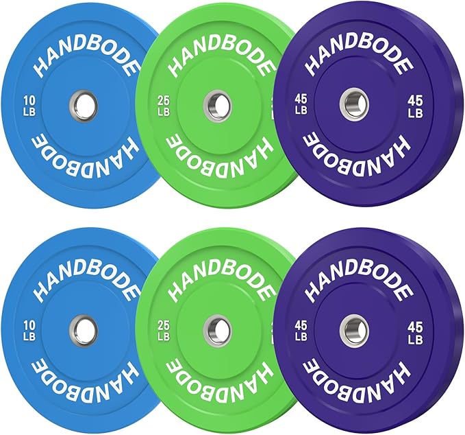 Colored Bumper Weight Plates Olympic Weight Plate Set 2-Inch, 10/15/20/25/35/45/55 lb Barbell Weight Plates Set for Home Gym, Rubber Strength Training Weights Plates for Weight Lifting-StrideForce Fitness