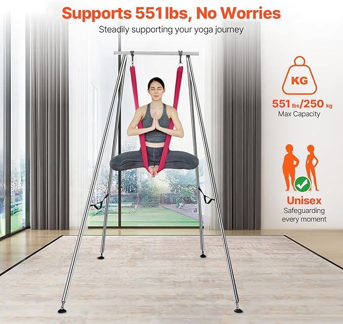 VEVOR Aerial Yoga Frame, 9.67 ft Height Swing Stand, Max 551.15 lbs Load Chrome-Plated Steel Pipe Inversion Yoga Rig for Indoor Outdoor Use-StrideForce Fitness