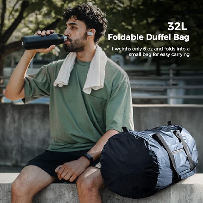 pack all Lightweight Travel Duffel Bag, Water-Resistant Sports Gym Bag, 32L Foldable Weekender Bag for Fitness, Hiking and Camping (Navy Blue)-StrideForce Fitness