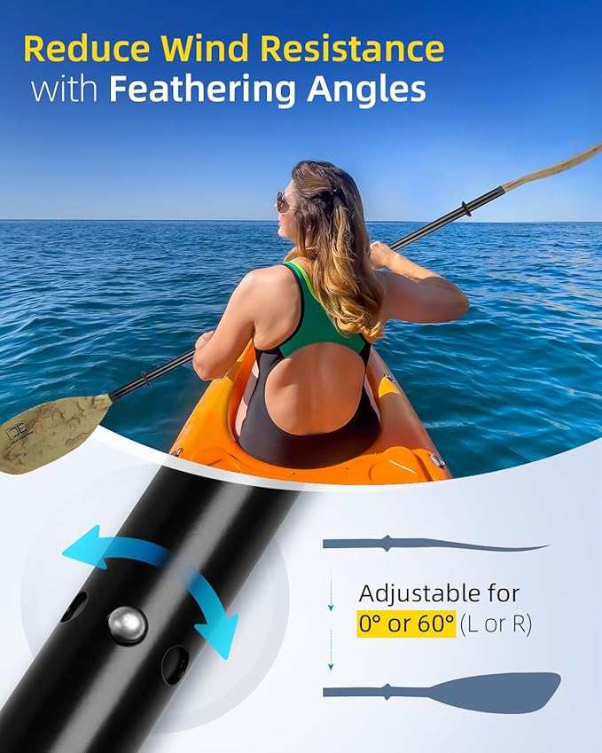 OCEANBROAD Kayak Paddle 86in/218cm, 90.5in/230cm Alloy Shaft 2-Piece Floatable Kayak Oar for Kayaking Canoeing Boating-StrideForce Fitness