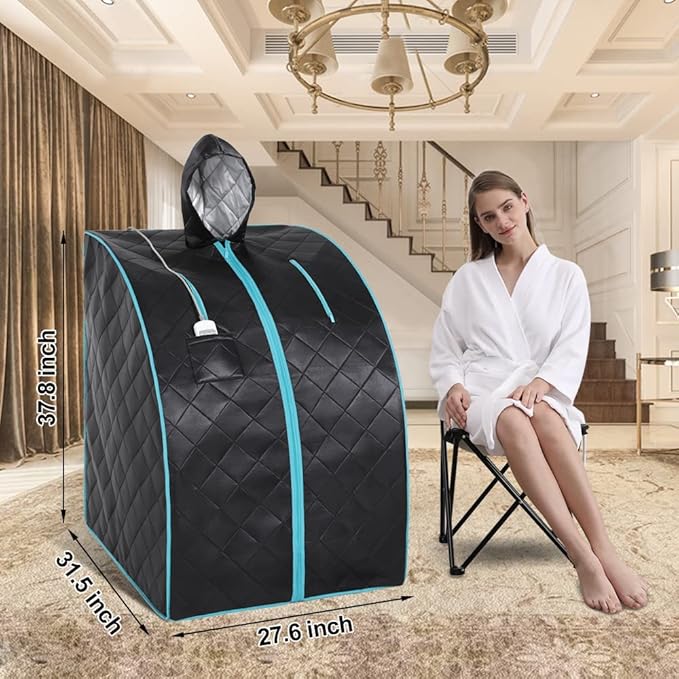 Smartmak Far Infrared Sauna with Hat, Portable Personal Full Body Home SPA Tent, Separate Heating Foot Pad and Portable Upgraded Chair- Green Border-StrideForce Fitness