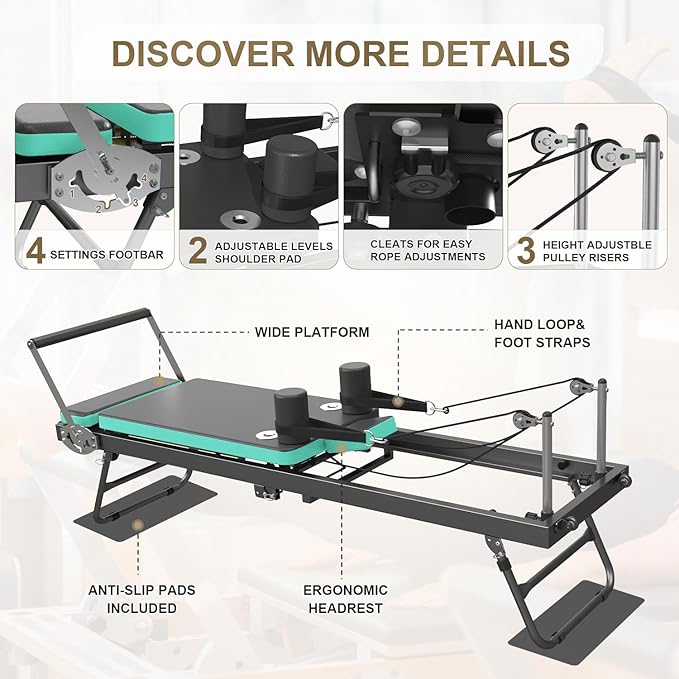 Pilates Reformer, Foldable Reformer Pilates Machine, Pilates Equipment for Home Women Use Gym Workout & Advanced and Beginners Users, Up to 400 lbs Weight Capacity Reformers-StrideForce Fitness