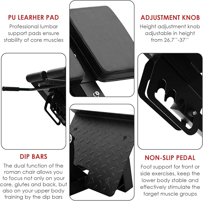 FANATICS Roman Chair Back Extension Machine Hyperextension Bench Reverse Hyper Lower Back Exercise Equipment Multi-Functional Core and Glute Workout Bench for Home Gym-StrideForce Fitness