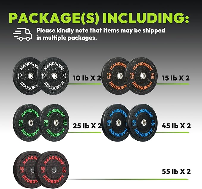 2-Inch Bumper Plates High Bounce, Olympic Weight Plate Set 45/100/160/190/260/300lb, Barbell Weight Plates Set for Home Gym, Colored Weights Rubber Strength Training Plate for Weight Lifting-StrideForce Fitness