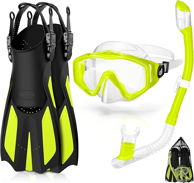 Odoland Kids Snorkeling Packages Snorkel Set, Dry Top Snorkel Mask with Adjustable Swim Fins for Boys and Girls Age 7-14-StrideForce Fitness