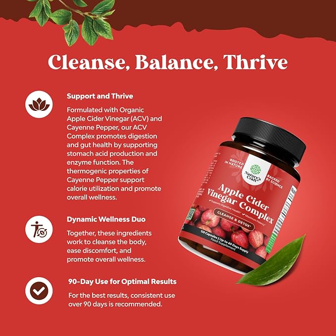Cleansing Apple Cider Vinegar Capsules - ACV Cleanse and Detox Pills for Gut Digestive Health with Slimming Cayenne Extra Strength Full Body (60 Servings)-StrideForce Fitness