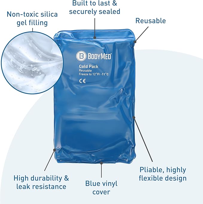 BodyMed Reusable Vinyl Ice Pack (2-Pack) for Knee, Arm, Elbow, Shoulder, Back - Professional Grade Cold Therapy for Injuries, Aches, Swelling, Bruises, Sprains - 12 in. x 7 in. (Half)-StrideForce Fitness