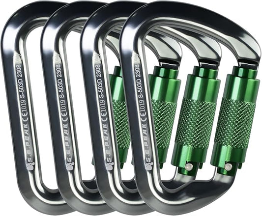 SEPEAK UIAA 30kN Climbing Carabiner Clips, Professional Heavy Duty Twist Locking Carabiners for Climbing,Mountaineering, Rappelling, Camping, Hiking, Swings, Large D Ring Hooks-StrideForce Fitness