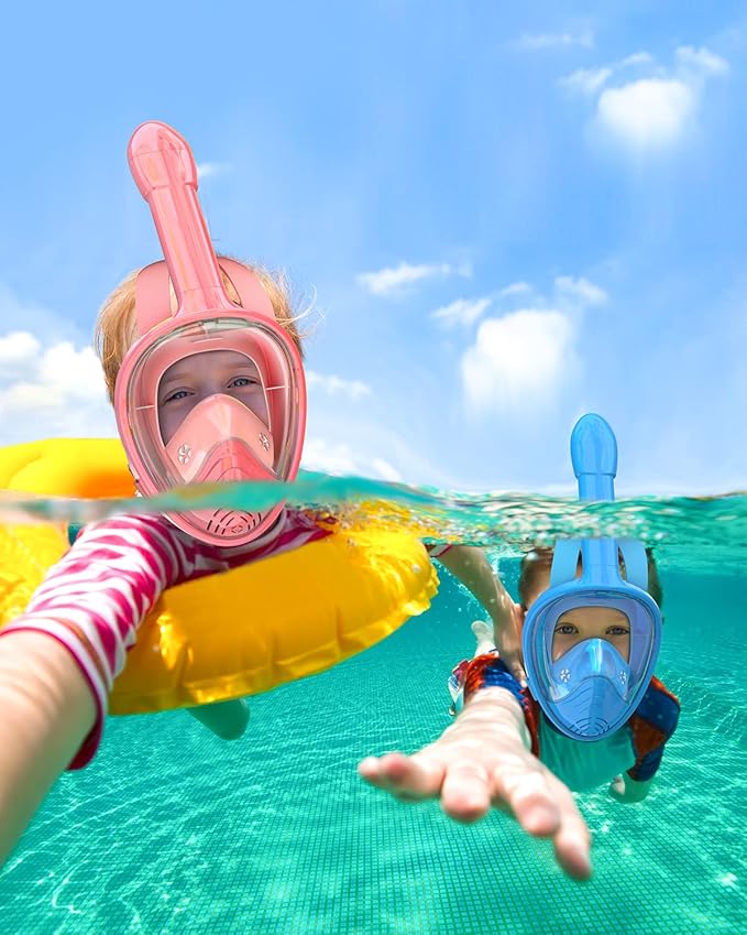 QingSong Kids Snorkel Mask Full Face, Snorkeling Set with Camera Mount, Foldable 180 Degree Panoramic View Snorkeling Gear Anti-Fog Anti-Leak-StrideForce Fitness